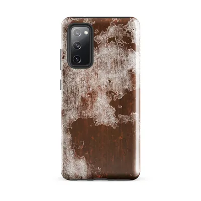 close-up of heavily rusted iron with crumbling white paint peeling away, revealing deep red-brown oxidized metal beneath on Glossy Rusted Iron Decay Tough Case for Samsung - default - Front view — samsung phone case