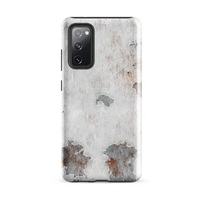photorealistic peeling white paint revealing steel-gray primer and deep rust patches on aged metal surface on Glossy Rusted Decay Peeling Paint Tough Case for Samsung - default - Front view — samsung phone case