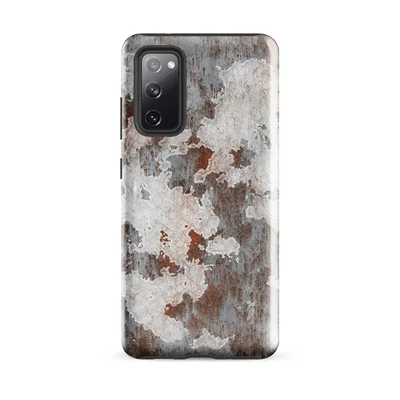 peeling white paint over heavily rusted steel with orange corrosion streaks and aged grey tones in an organic, weathered pattern on Glossy Rusted Iron Industrial Tough Case for Samsung - default - Front view — samsung phone case
