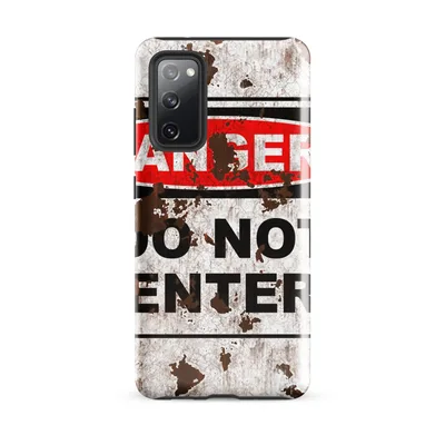 weathered metal warning sign with red oval danger badge and black header, reading Do Not Enter, with rust stains and peeling paint texture on Glossy Danger Do Not Enter Tough Case for Samsung - default - Front view — samsung phone case