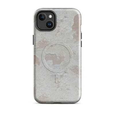 peeling white paint over aged plaster wall with soft rose undertones and subtle blue-grey patches in muted, neutral tones on Glossy Ancient Plaster Wall MagSafe Tough Case for iPhone - default - Front view — magsafe phone case