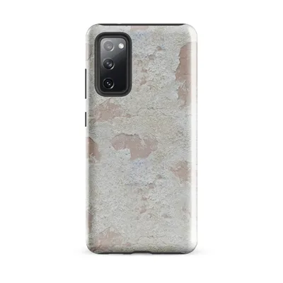 close-up of weathered plaster wall with peeling chalky white layers revealing warm dusty rose underneath in an organic, aged pattern on Glossy Ancient Plaster Wall Tough Case for Samsung - default - Front view — samsung phone case