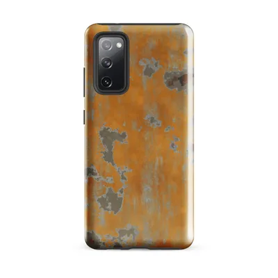 peeling golden-yellow paint over cracked grey plaster with exposed reddish-brown brick patches in a weathered, aged wall texture on Glossy Urban Decay Weathered Wall Tough Case for Samsung - default - Front view — samsung phone case