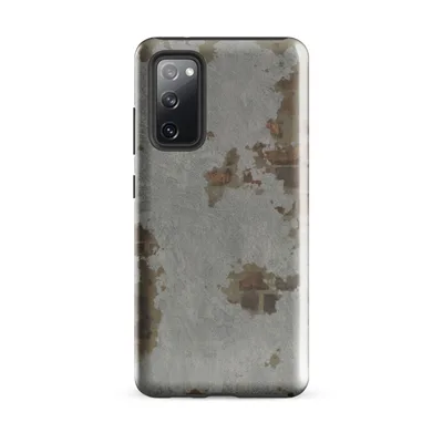 peeling paint surface revealing rust, copper, and corroded metal patches in steel grey and warm brown tones on Glossy Urban Decay Rust Patina Tough Case for Samsung - default - Front view — samsung phone case