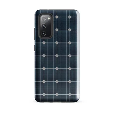 close-up solar panel pattern with deep navy blue octagonal cells divided by silver metallic grid lines on a seamless repeating layout on Glossy Solar Panel Tech Tough Case for Samsung - default - Front view — samsung phone case