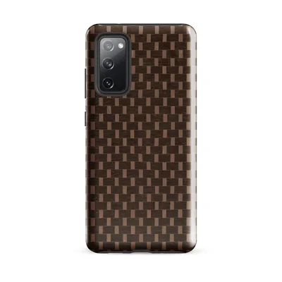 tightly woven basket weave pattern in dark espresso brown and warm tan, mimicking hand-woven natural fiber on Glossy Woven Weave Tough Case for Samsung - default - Front view — samsung phone case