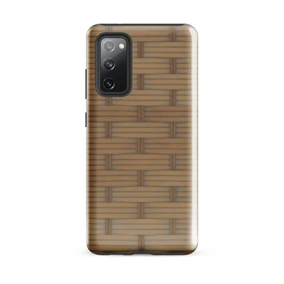 repeating woven basket weave pattern in warm golden tan tones with horizontal and vertical interlocking strips on Glossy Woven Rattan Weave Tough Case for Samsung - default - Front view — samsung phone case