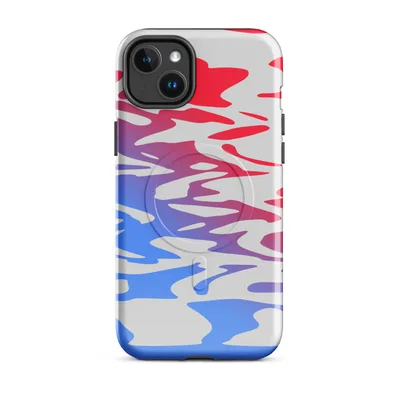 fluid ripple waves in crimson red and electric blue with a white negative space gradient blending between them on a light gray background on Glossy Ripple Wave Abstract MagSafe Tough Case for iPhone - default - Front view — magsafe phone case