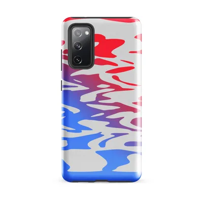 fluid water ripple pattern in vivid red and cobalt blue with a gradient transition and silver-white negative space on a light gray background on Glossy Crimson Wave Ripple Tough Case for Samsung - default - Front view — samsung phone case