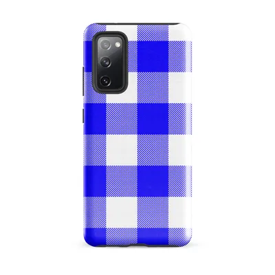 large-scale cobalt blue and white gingham check pattern with alternating solid and woven-texture squares on Glossy Classic Blue Gingham Tough Case for Samsung - default - Front view — samsung phone case