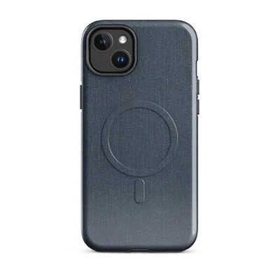 close-up dark navy blue denim fabric texture with subtle vertical weave variation and natural thread detail on Glossy Dark Denim Texture MagSafe Tough Case for iPhone - default - Front view — magsafe phone case