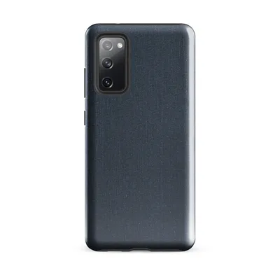 close-up dark indigo denim fabric texture with visible woven thread detail and natural tonal variation on Glossy Dark Denim Texture Tough Case for Samsung - default - Front view — samsung phone case