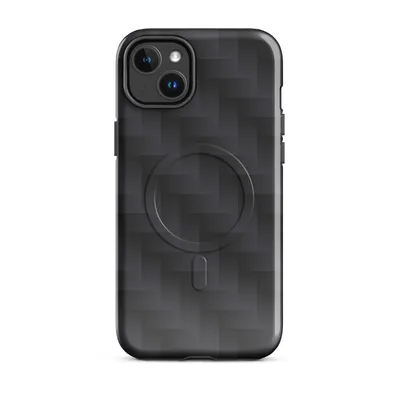 repeating woven carbon fiber pattern in dark charcoal tones with subtle light gradients creating a three-dimensional basket-weave texture on Glossy Carbon Weave Armor MagSafe Tough Case for iPhone - default - Front view — magsafe phone case