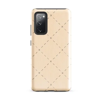repeating hand-stitched diamond lattice with cross stitch accents in soft taupe and grey on a warm blush-peach background on Glossy Stitched Diamond Lattice Tough Case for Samsung - default - Front view — samsung phone case