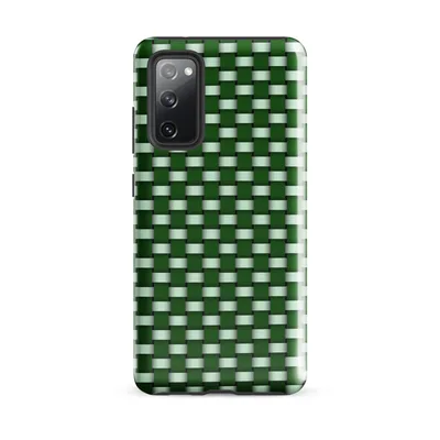 repeating basket-weave grid of deep forest green and pale mint rectangles with gradient shading creating a three-dimensional optical illusion on Glossy Grid Weave Green Lattice Tough Case for Samsung - default - Front view — samsung phone case