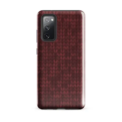 close-up of a deep crimson hand-knitted wool stitch pattern with vertical ribbing and rich tonal variation on Glossy Crimson Knit Texture Tough Case for Samsung - default - Front view — samsung phone case