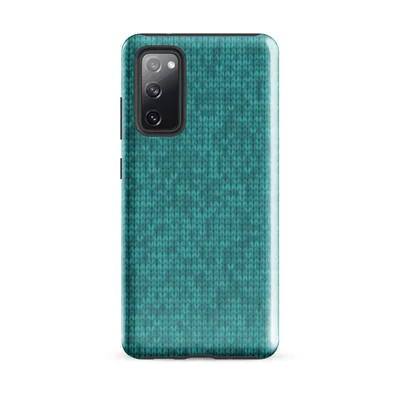 seamless teal knitted fabric texture with realistic interlocking yarn loops and subtle tonal variation across the surface on Glossy Teal Knit Texture Tough Case for Samsung - default - Front view — samsung phone case