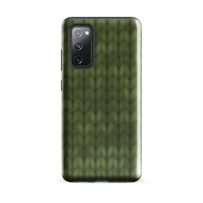 seamless olive and forest green knitted fabric texture with repeating chevron yarn stitches in a realistic hand-knit style on Glossy Forest Green Knit Texture Tough Case for Samsung - default - Front view — samsung phone case