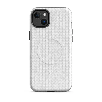 seamless tone-on-tone white knit textile pattern with soft gray stitch shadows and subtle snowflake silhouettes on Glossy Winter White Knit Texture MagSafe Tough Case for iPhone - default - Front view — magsafe phone case