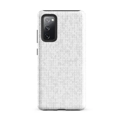 seamless white knitted sweater stitch pattern with subtle tonal variation and soft light grey shadow detail on Glossy Winter White Knit Texture Tough Case for Samsung - default - Front view — samsung phone case