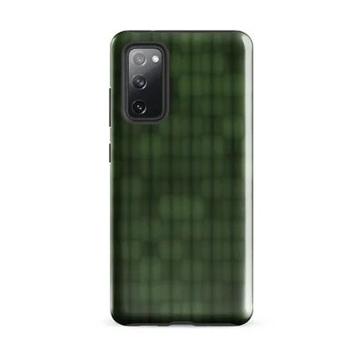 repeating grid of rounded green leaf-like cells with dark borders, layered in deep emerald and shadow tones suggesting a forest canopy texture on Glossy Forest Grid Texture Tough Case for Samsung - default - Front view — samsung phone case