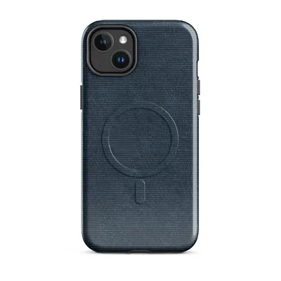 deep navy blue horizontal woven textile texture with subtle tonal variation and a fabric-like grain pattern on Glossy Midnight Navy Woven Texture MagSafe Tough Case for iPhone - default - Front view — magsafe phone case