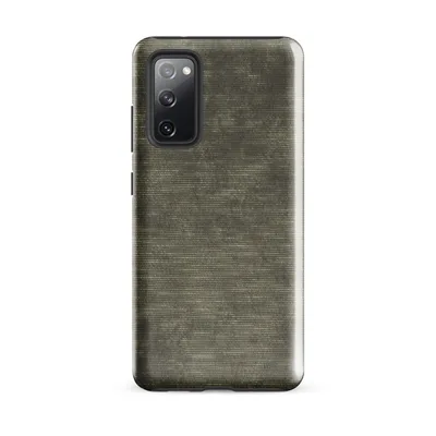 close-up woven metal texture with horizontal ribbing in mottled charcoal, slate, and warm taupe tones on Glossy Woven Earth Texture Tough Case for Samsung - default - Front view — samsung phone case