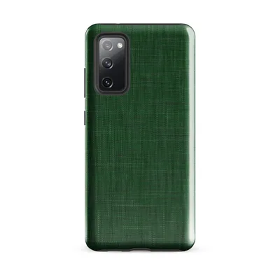 seamless woven linen fabric texture in layered shades of deep forest and hunter green with subtle crosshatch variation on Glossy Forest Green Linen Texture Tough Case for Samsung - default - Front view — samsung phone case