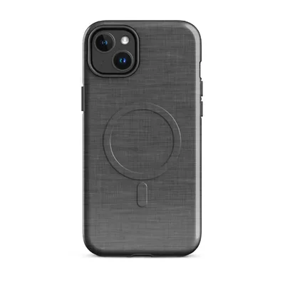 close-up woven linen fabric texture in deep slate gray with subtle horizontal thread variations and soft natural tonal shifts on Glossy Slate Linen Texture MagSafe Tough Case for iPhone - default - Front view — magsafe phone case