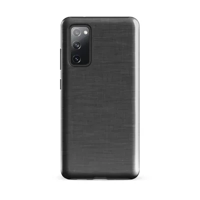 close-up woven linen fabric texture in deep charcoal and slate grey tones with subtle natural fiber variation on Glossy Charcoal Linen Texture Tough Case for Samsung - default - Front view — samsung phone case