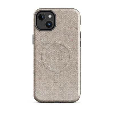 close-up woven chevron texture in warm beige and greige tones with scattered muted color flecks on recycled paper-style surface on Glossy Raw Linen Texture MagSafe Tough Case for iPhone - default - Front view — magsafe phone case