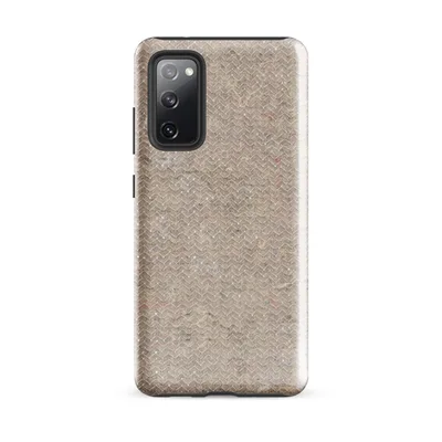 seamless beige herringbone weave pattern with subtle multicolor flecks on a warm linen-toned background on Glossy Raw Linen Texture Tough Case for Samsung - default - Front view — samsung phone case