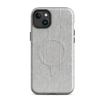 seamless concrete and linen texture with vertical ribbing, soft cracking, and muted silver-grey tones on an off-white base on Glossy Concrete Linen Texture MagSafe Tough Case for iPhone - default - Front view — magsafe phone case