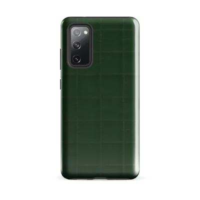 deep hunter green quilted fabric surface with a tonal stitched grid pattern in a textile-inspired style on Glossy Forest Green Quilted Grid Tough Case for Samsung - default - Front view — samsung phone case