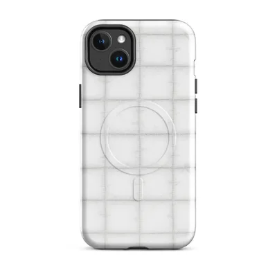 soft white quilted grid pattern with subtle stitched lines and gentle dimensional shadowing on each square cell on Glossy Arctic White Quilted Texture MagSafe Tough Case for iPhone - default - Front view — magsafe phone case