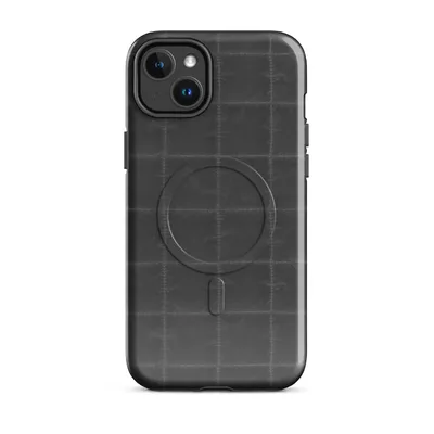dark charcoal quilted grid pattern with subtle stitched seam lines forming uniform squares across a matte black surface on Glossy Quilted Shadow Grid MagSafe Tough Case for iPhone - default - Front view — magsafe phone case