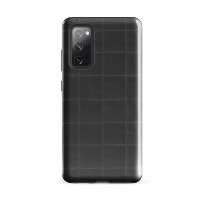 dark charcoal quilted fabric pattern with a precise stitched grid of intersecting seam lines in a tonal gray on Glossy Stealth Grid Quilted Tough Case for Samsung - default - Front view — samsung phone case