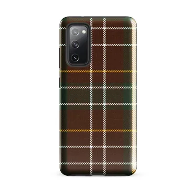 classic Scottish tartan plaid in deep red, forest green, gold, and white woven stripe pattern on Glossy Highland Tartan Tough Case for Samsung - default - Front view — samsung phone case