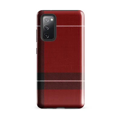 classic red tartan plaid with thick black bands and white accent lines over a vintage textile texture on Glossy Highland Red Plaid Tough Case for Samsung - default - Front view — samsung phone case