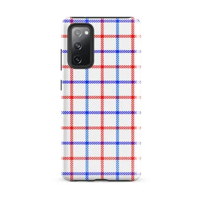 red white and blue overlapping plaid grid with diagonal stripe texture on white background on Glossy Red White Blue Plaid Tough Case for Samsung - default - Front view — samsung phone case
