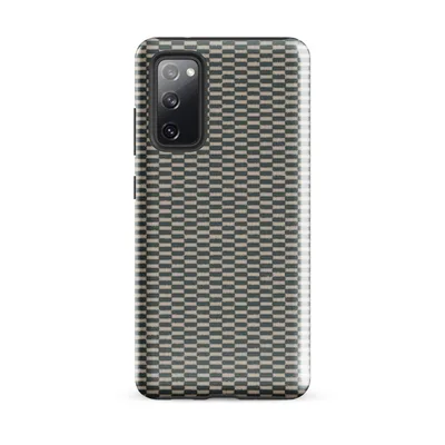 tightly woven basket-weave grid pattern in slate teal and warm linen beige with fine fiber texture details on Glossy Woven Grid Slate Tough Case for Samsung - default - Front view — samsung phone case