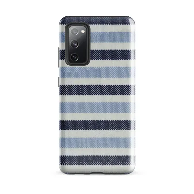 horizontal stripes of navy, sky blue, and white in a woven textile pattern with a classic maritime look on Glossy Nautical Stripe Tough Case for Samsung - default - Front view — samsung phone case