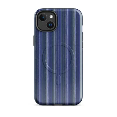 vertical pinstripes in royal blue, forest green, white, and sage in a repeating textile-inspired pattern on Glossy Prep School Stripe MagSafe Tough Case for iPhone - default - Front view — magsafe phone case