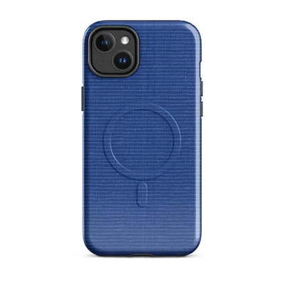close-up woven textile texture in deep royal blue with tightly ribbed horizontal thread lines and subtle cobalt variation on Glossy Royal Blue Woven Texture MagSafe Tough Case for iPhone - default - Front view — magsafe phone case