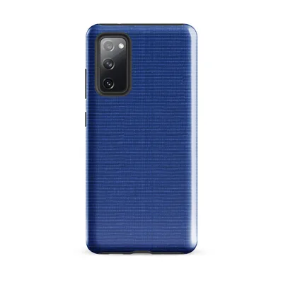 close-up of a tightly woven horizontal ribbed fabric texture in deep royal cobalt blue with subtle tonal variation on Glossy Deep Blue Woven Texture Tough Case for Samsung - default - Front view — samsung phone case