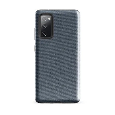 close-up diagonal twill weave of washed denim fabric in muted slate and steel-blue tones on Glossy Worn Denim Classic Tough Case for Samsung - default - Front view — samsung phone case