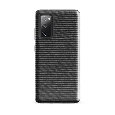 close-up woven knit textile pattern with alternating rows of charcoal black and medium grey horizontal stripes on Glossy Steel Knit Stripe Tough Case for Samsung - default - Front view — samsung phone case
