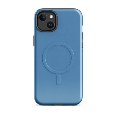 solid cerulean blue with a soft textile texture and subtle tonal variation across the surface on Glossy Clear Skies Blue MagSafe Tough Case for iPhone - default - Front view — magsafe phone case