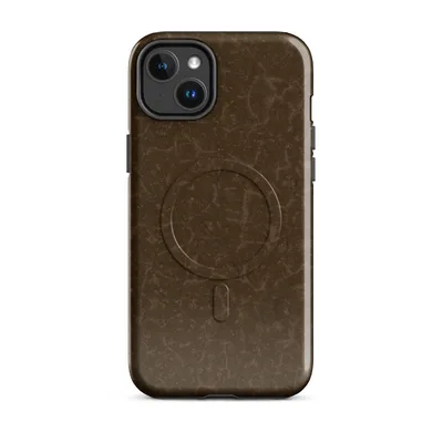 cracked dry earth texture in deep chocolate brown with organic tan fracture lines resembling parched desert clay on Glossy Cracked Earth Desert MagSafe Tough Case for iPhone - default - Front view — magsafe phone case