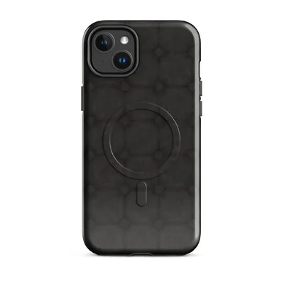 seamless repeating grid of dark charcoal stone tiles with small diamond-shaped accents at each intersection on a near-black textured background on Glossy Dark Stone Grid MagSafe Tough Case for iPhone - default - Front view — magsafe phone case